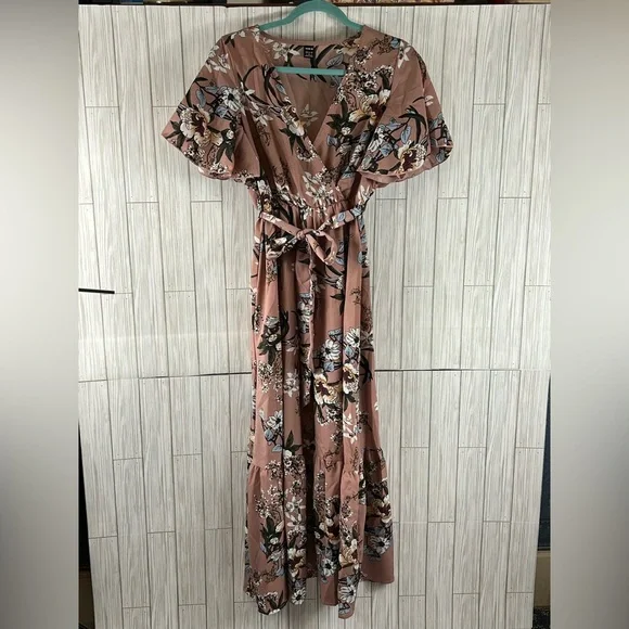 Shein Floral Wrap V-Neck Flare Dress - Picture 1 of 4